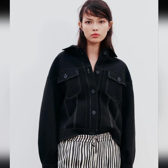 ZARA FELT TEXTURE JACKET WITH TOPSTITCHING - Picture 4 of 6